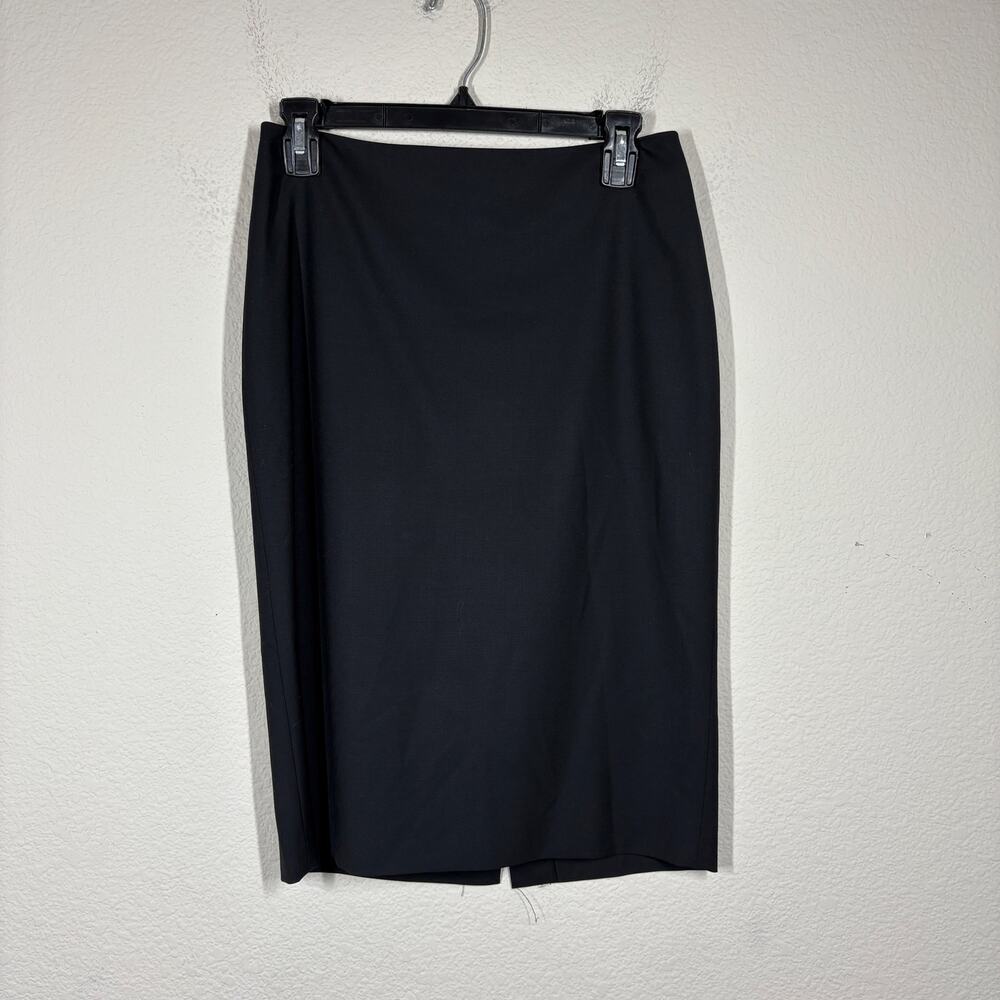 Theory Womens Size 0 Skinny Pencil Skirt Black Wool Blend Stretch Back Career - Picture 2 of 9